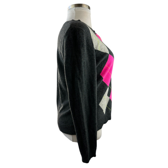 Apt 9 Cashmere Cardigan Sweater Gray Argyle Diamond Button Up Women's Size XL - Picture 11 of 16